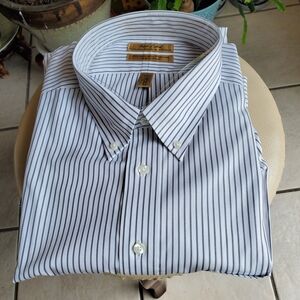 Roundtree & Yorke  Gray and White Striped Dress Shirt Long Sleeve